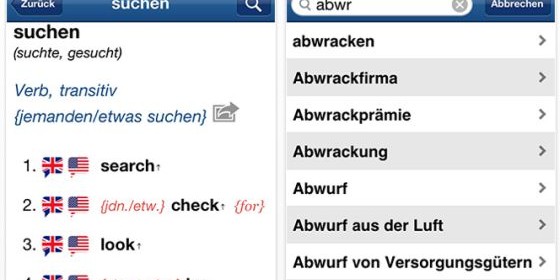 Sehr umfangreiches Wörterbuch Deutsch – Englisch für iPhone, iPod Touch und iPad heute kostenlos