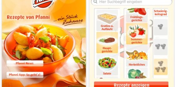 Kostenlos kochen mit der Pfanni-Rezepte-App für das iPhone und iPod Touch