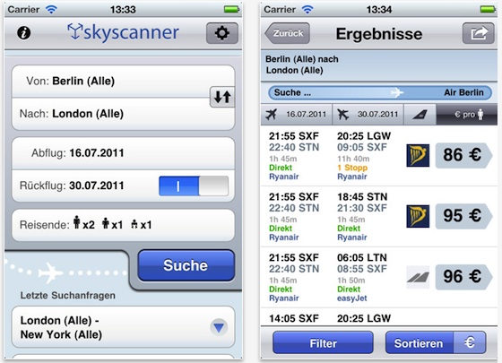 Skyscanner iphone App